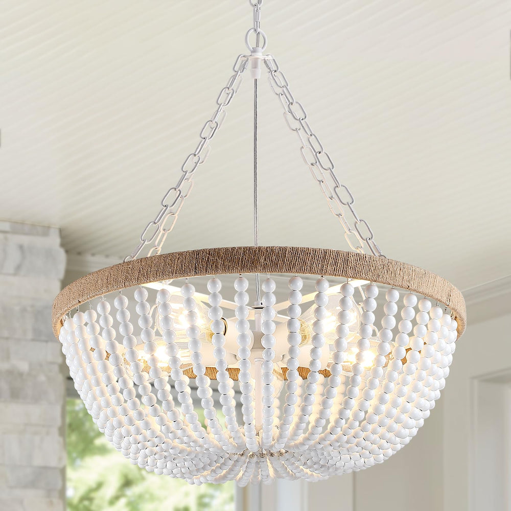 Lights White Bohemia Wood Beaded Chandelier - From Where - 