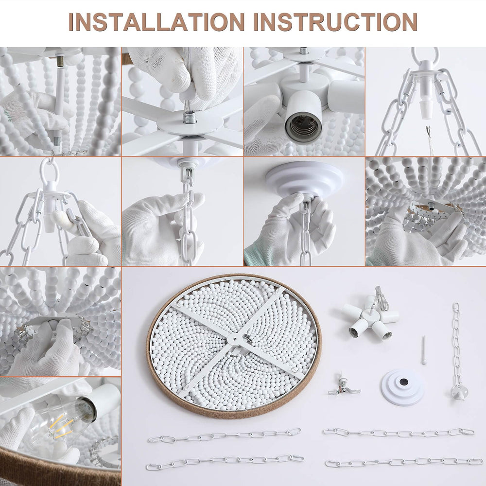 Lights White Bohemia Wood Beaded Chandelier - From Where - 