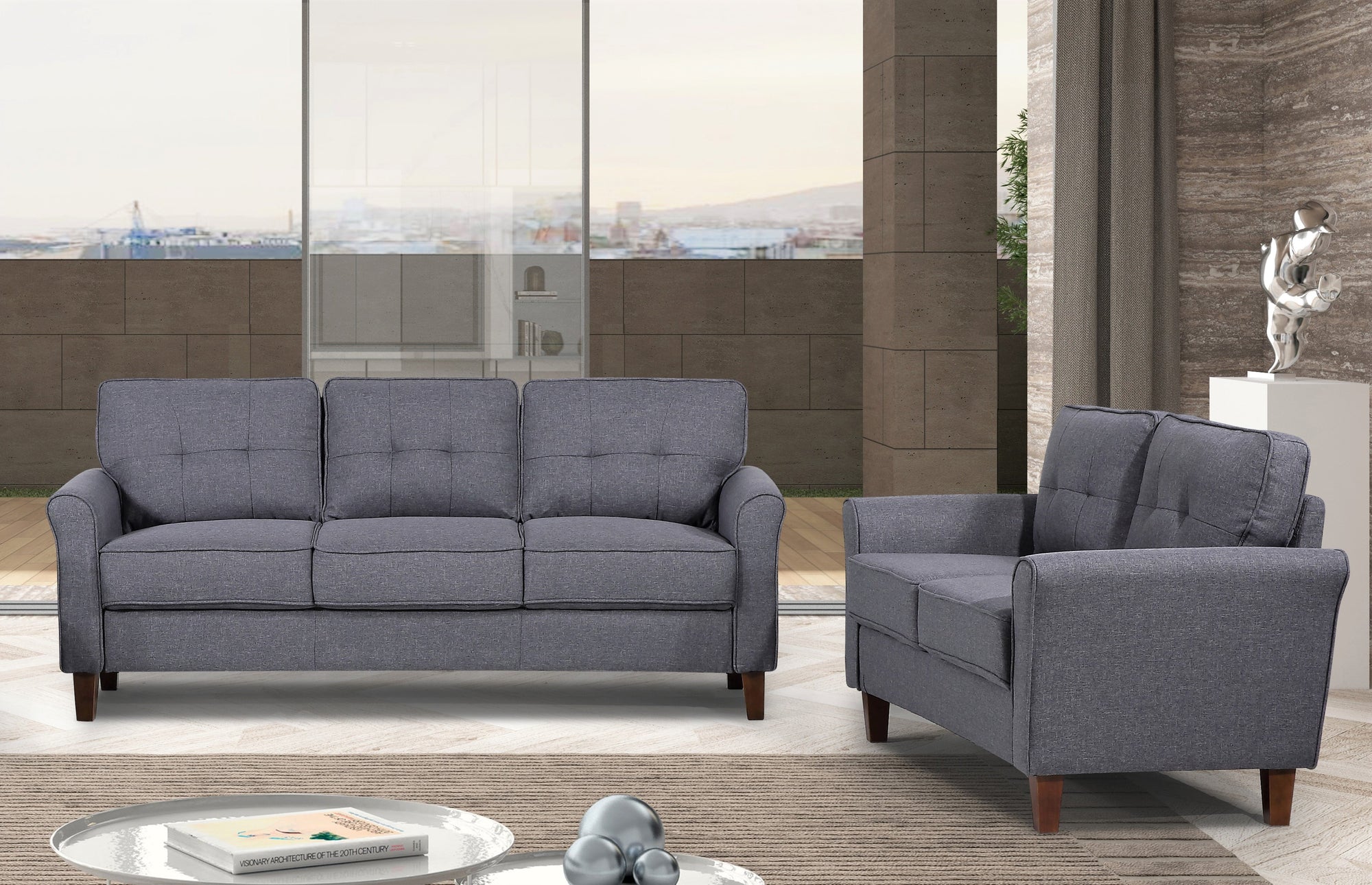 Linen Flared Arm 2Pcs Living Room Set - From Where - 