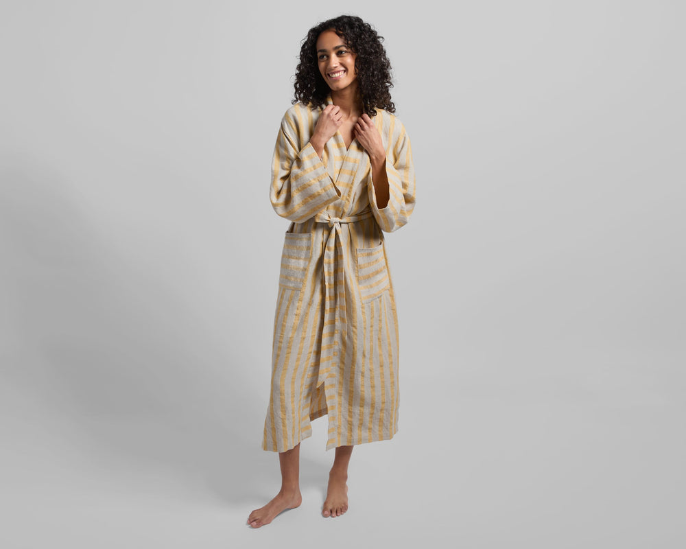 Linen Stripe Robe - From Where -