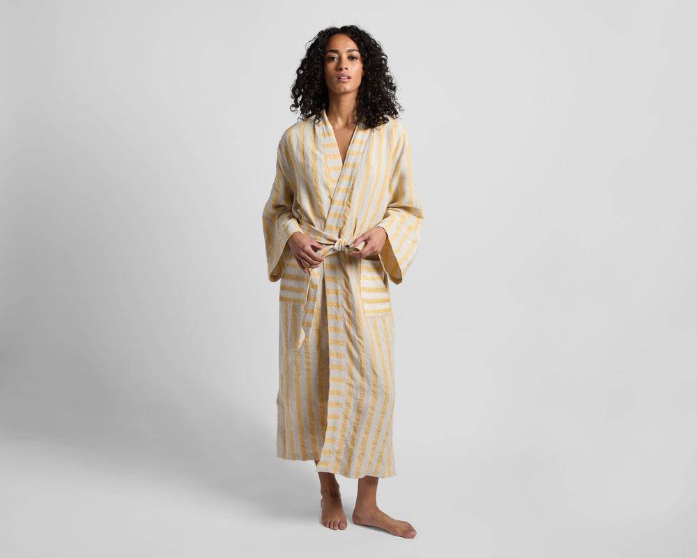 Linen Stripe Robe - From Where -