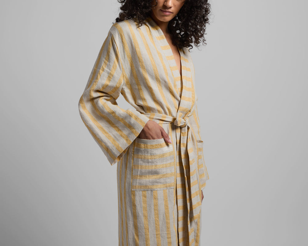 Linen Stripe Robe - From Where -