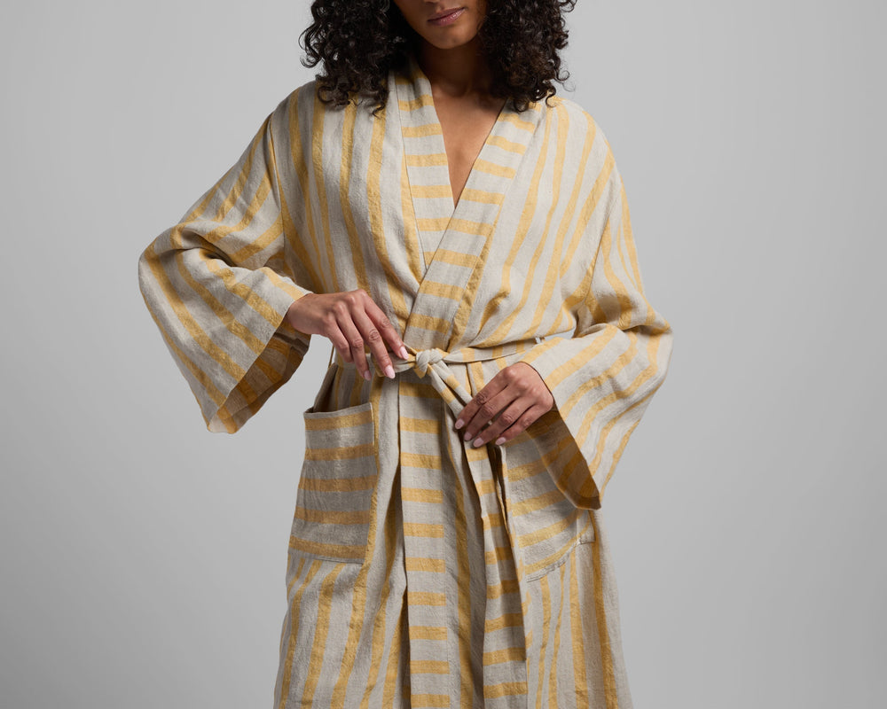 Linen Stripe Robe - From Where -