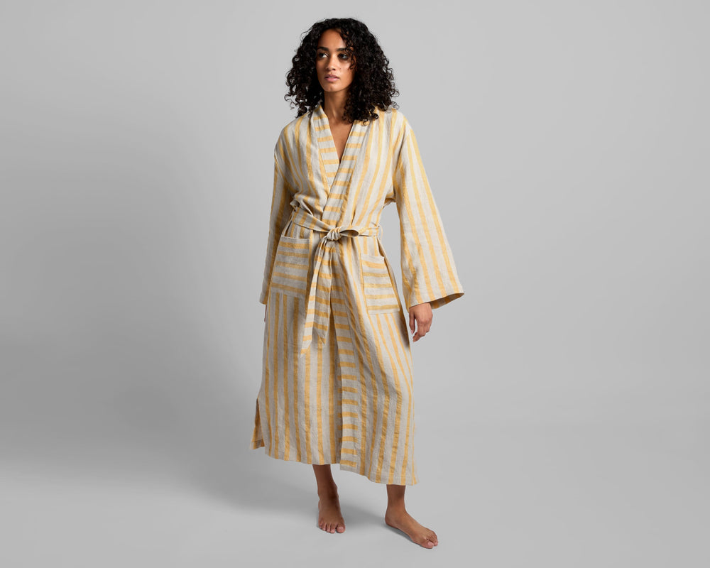 Linen Stripe Robe - From Where -