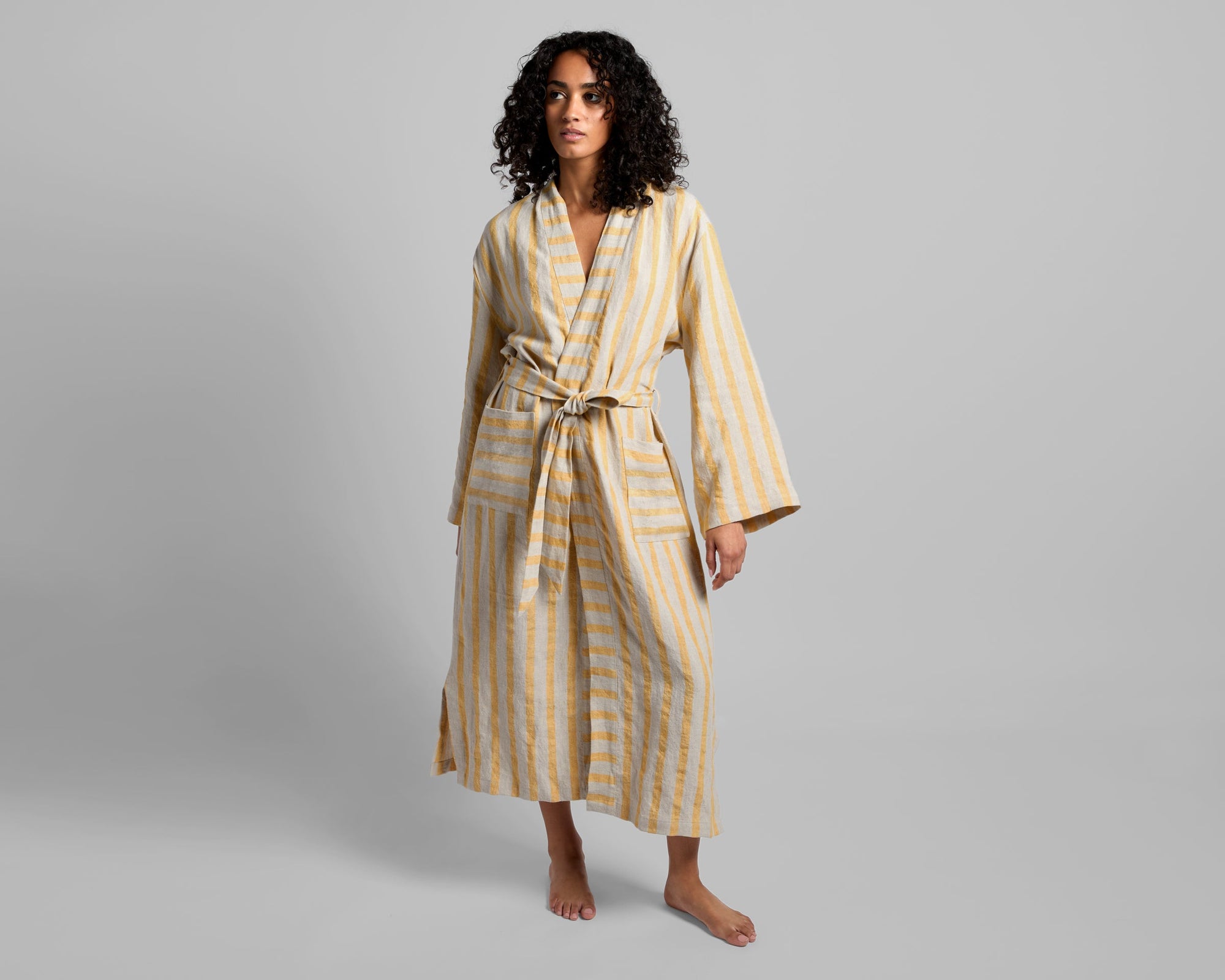Linen Stripe Robe - From Where - 