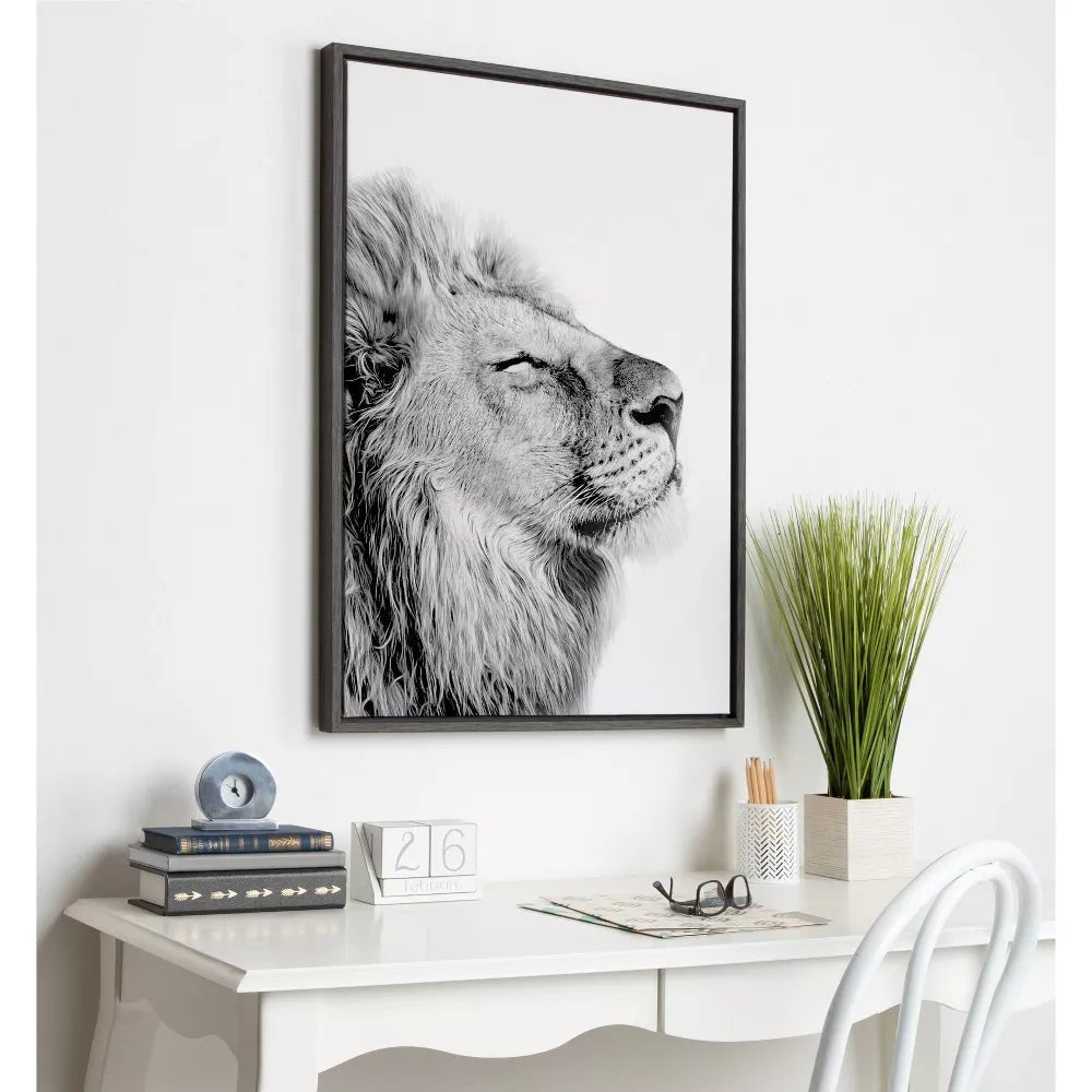 Lion Framed Canvas Wall Art - From Where - 
