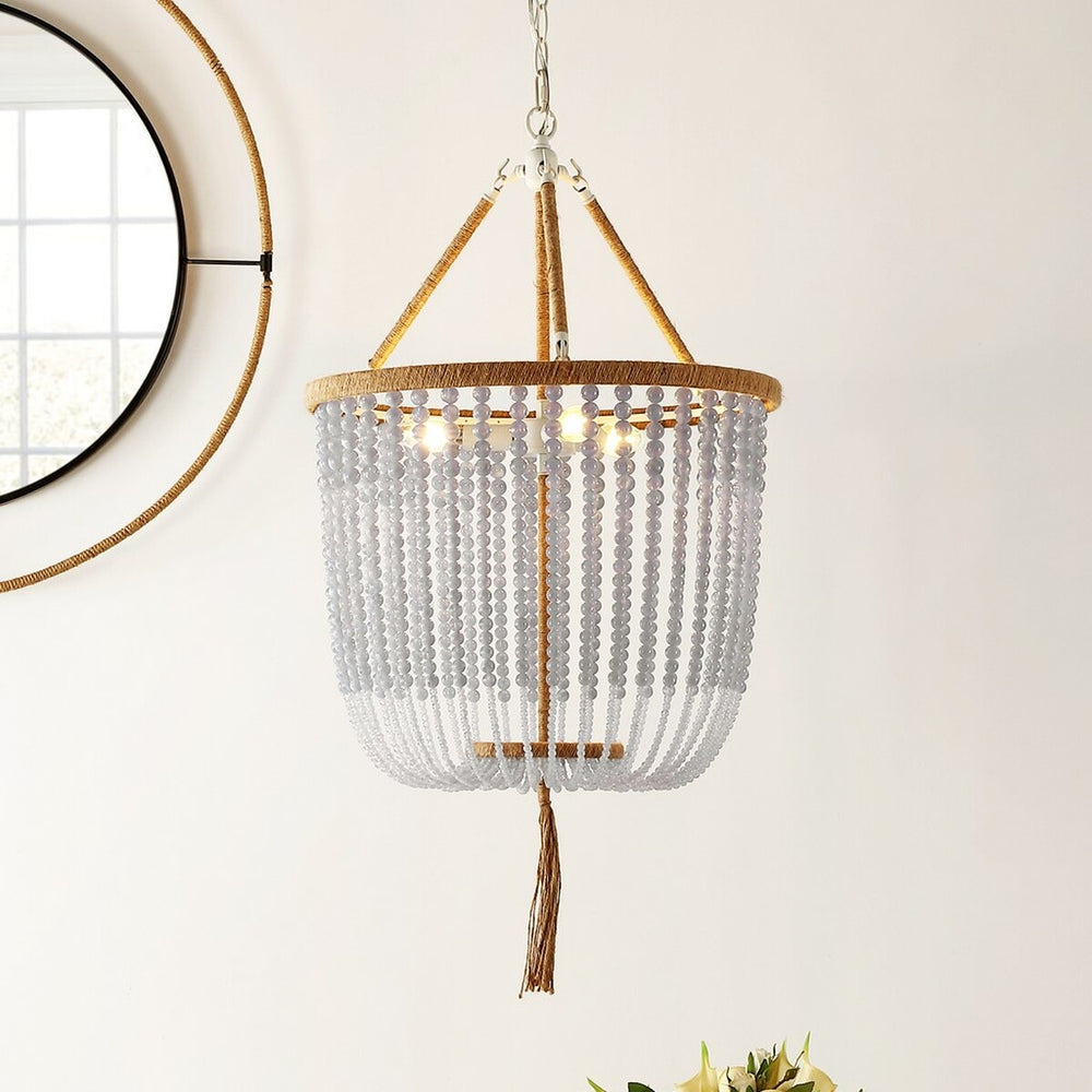 Angie 3 Light Cream Beaded Pendant Light