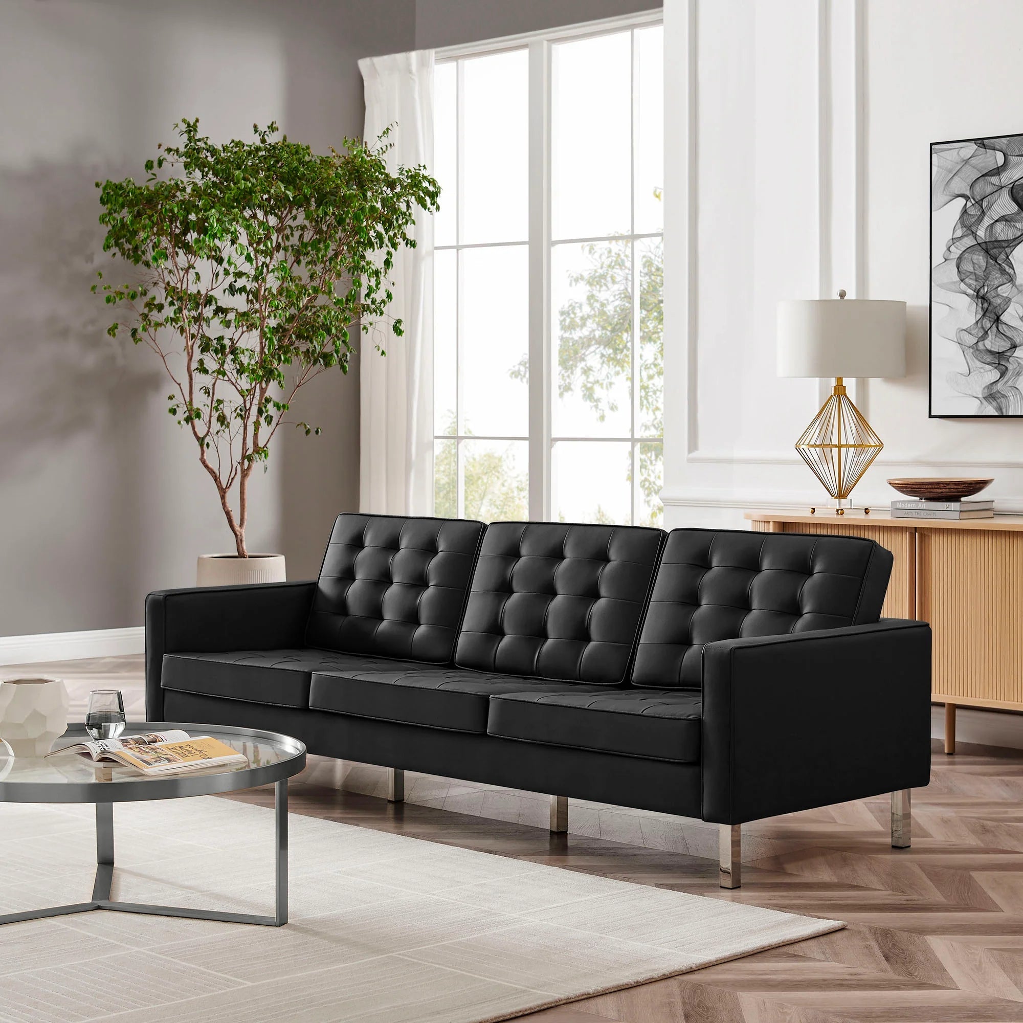 Loft Tufted Vegan Leather Sofa - From Where Finds - 