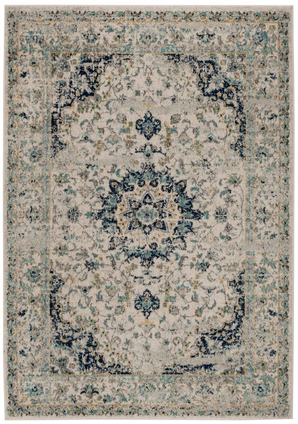 Loomed Ivory/Blue Area Rug - From Where -