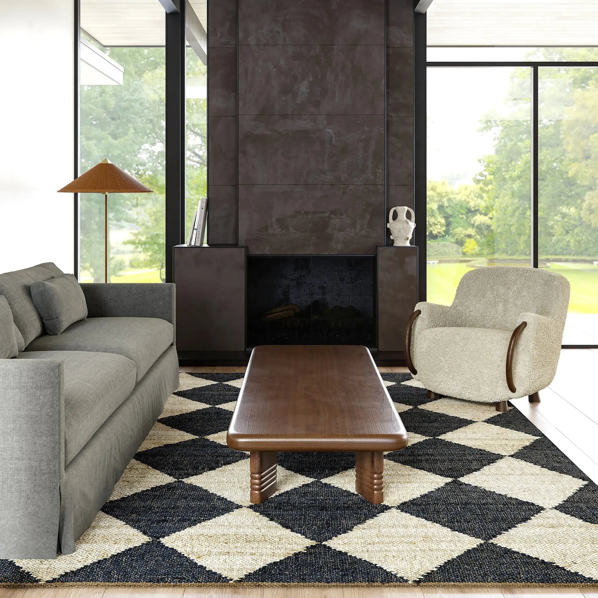 Louie Diamond Checkerboard Jute Rug - From Where Finds - 