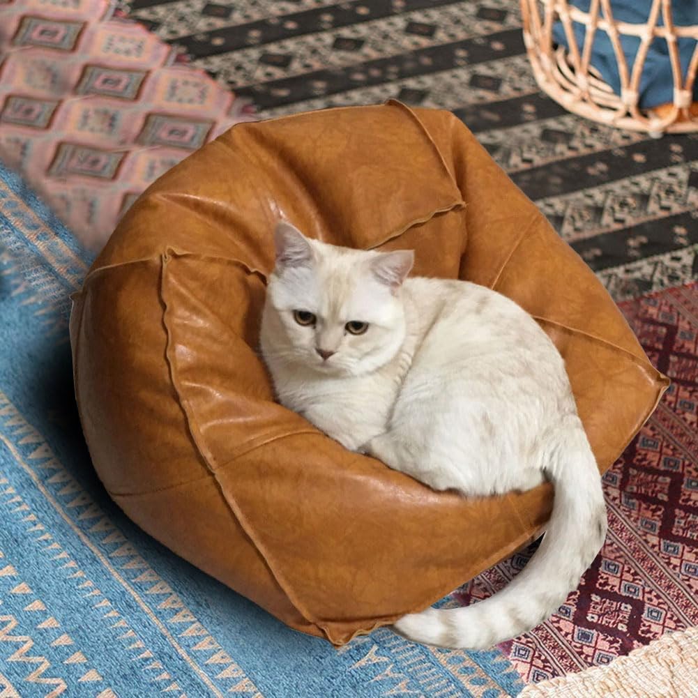 Louis Donné Moroccan Unstuffed Pouf Cover, Faux Leather Poofy Ottoman Footstool For living room Decoration Square Foot Rest for Storage Orange Floor Cushion Footrest 17.7 Inch (Only Cover) (No Filler) - From Where - 