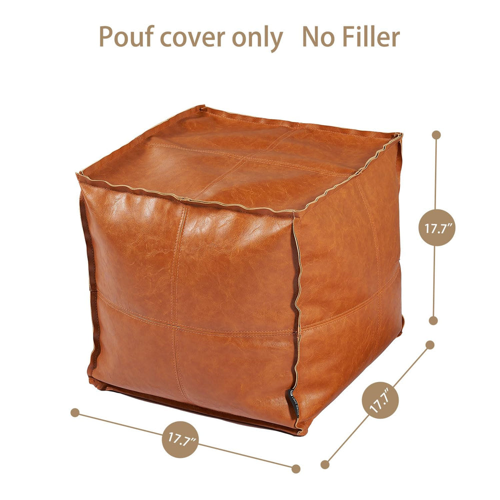 Louis Donné Moroccan Unstuffed Pouf Cover, Faux Leather Poofy Ottoman Footstool For living room Decoration Square Foot Rest for Storage Orange Floor Cushion Footrest 17.7 Inch (Only Cover) (No Filler) - From Where - 