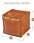 Louis Donné Moroccan Unstuffed Pouf Cover, Faux Leather Poofy Ottoman Footstool For living room Decoration Square Foot Rest for Storage Orange Floor Cushion Footrest 17.7 Inch (Only Cover) (No Filler) - From Where - 