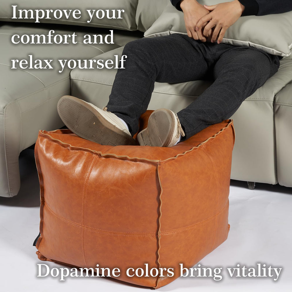 Louis Donné Moroccan Unstuffed Pouf Cover, Faux Leather Poofy Ottoman Footstool For living room Decoration Square Foot Rest for Storage Orange Floor Cushion Footrest 17.7 Inch (Only Cover) (No Filler) - From Where - 
