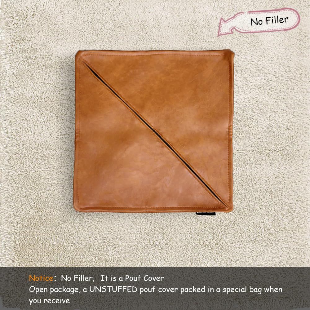Louis Donné Moroccan Unstuffed Pouf Cover, Faux Leather Poofy Ottoman Footstool For living room Decoration Square Foot Rest for Storage Orange Floor Cushion Footrest 17.7 Inch (Only Cover) (No Filler) - From Where - 