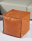 Louis Donné Moroccan Unstuffed Pouf Cover, Faux Leather Poofy Ottoman Footstool For living room Decoration Square Foot Rest for Storage Orange Floor Cushion Footrest 17.7 Inch (Only Cover) (No Filler) - From Where - 