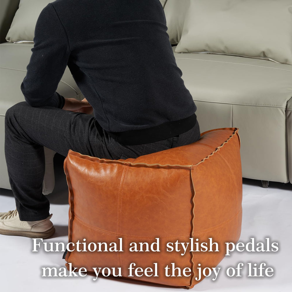 Louis Donné Moroccan Unstuffed Pouf Cover, Faux Leather Poofy Ottoman Footstool For living room Decoration Square Foot Rest for Storage Orange Floor Cushion Footrest 17.7 Inch (Only Cover) (No Filler) - From Where - 