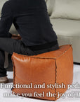 Louis Donné Moroccan Unstuffed Pouf Cover, Faux Leather Poofy Ottoman Footstool For living room Decoration Square Foot Rest for Storage Orange Floor Cushion Footrest 17.7 Inch (Only Cover) (No Filler) - From Where - 
