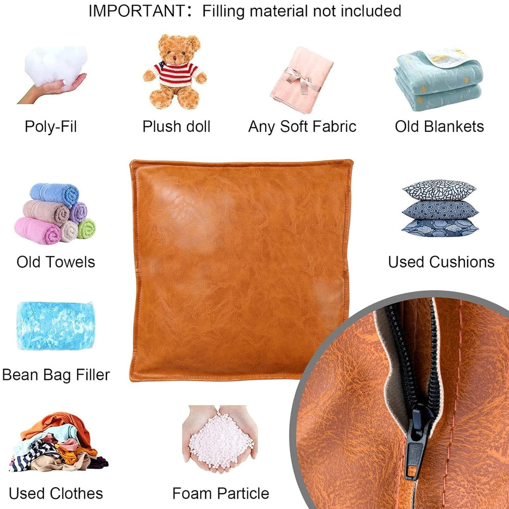 Louis Donné Moroccan Unstuffed Pouf Cover, Faux Leather Poofy Ottoman Footstool For living room Decoration Square Foot Rest for Storage Orange Floor Cushion Footrest 17.7 Inch (Only Cover) (No Filler) - From Where - 