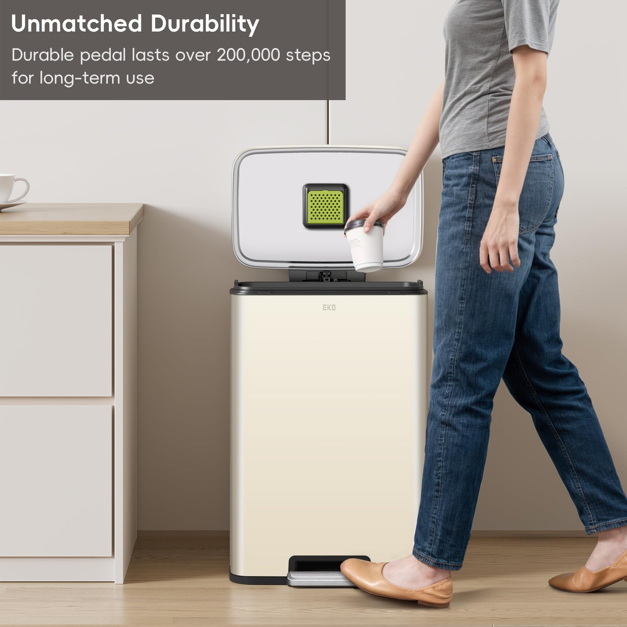 Madison Vanilla Steel Trash Can - From Where - 