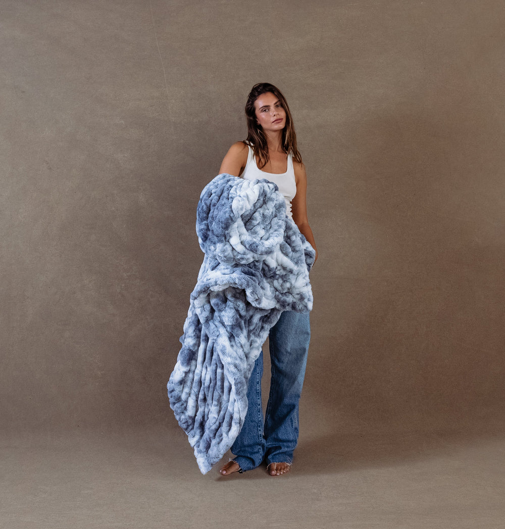 Malibu Blue Faux Fur Throw Blanket - From Where Finds -