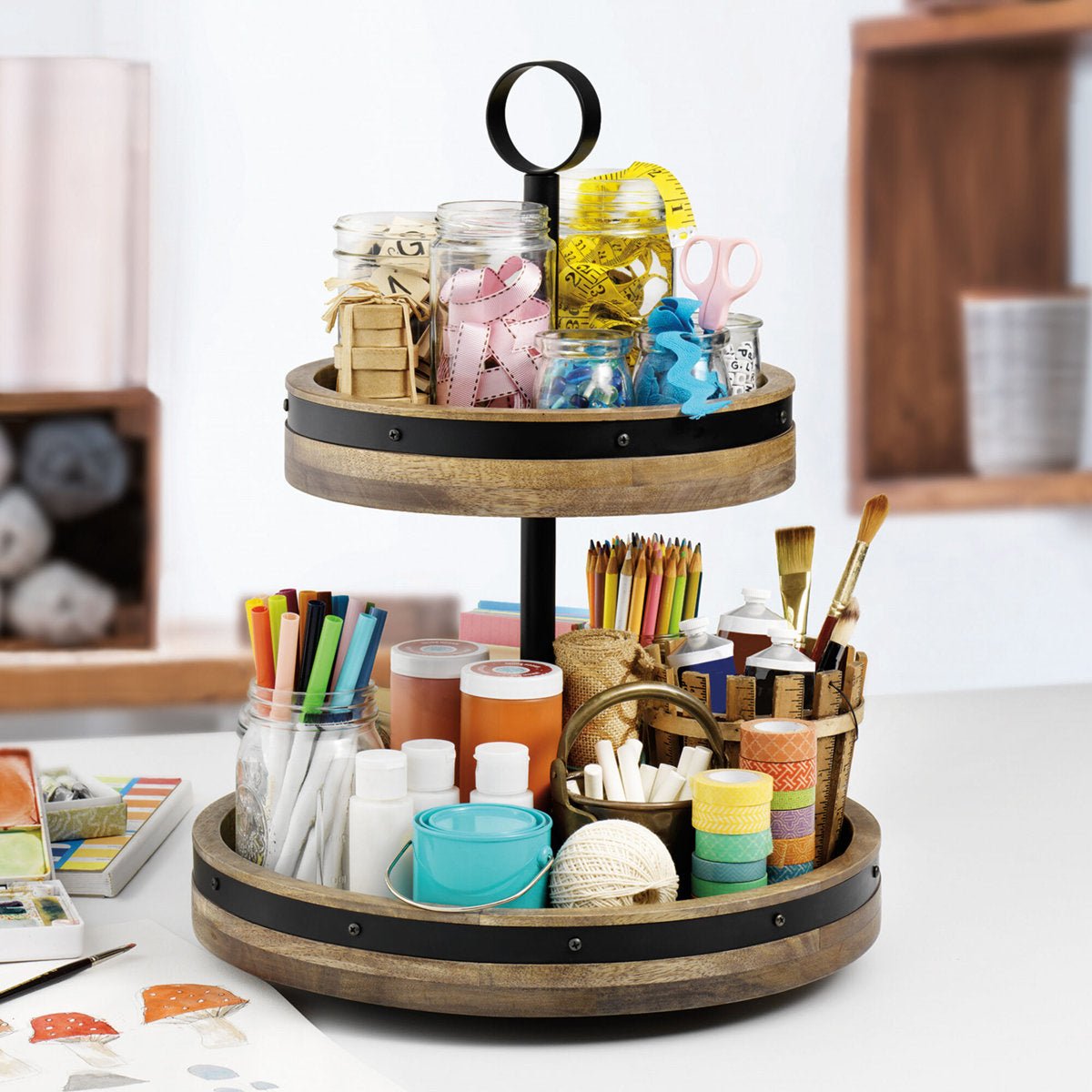 Mango Wood Two - Tier Lazy Susan - From Where - 