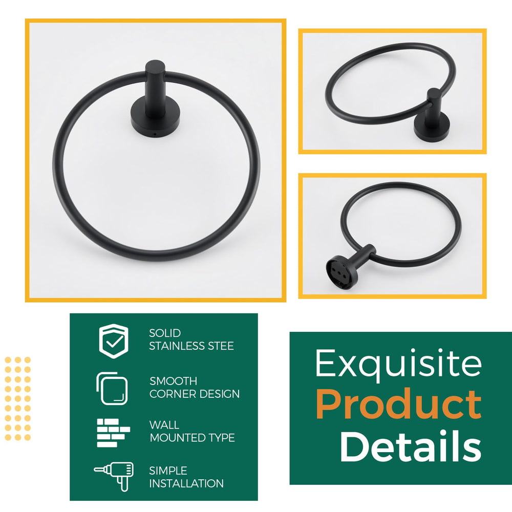 Matte Black Hand Towel Ring - From Where - 
