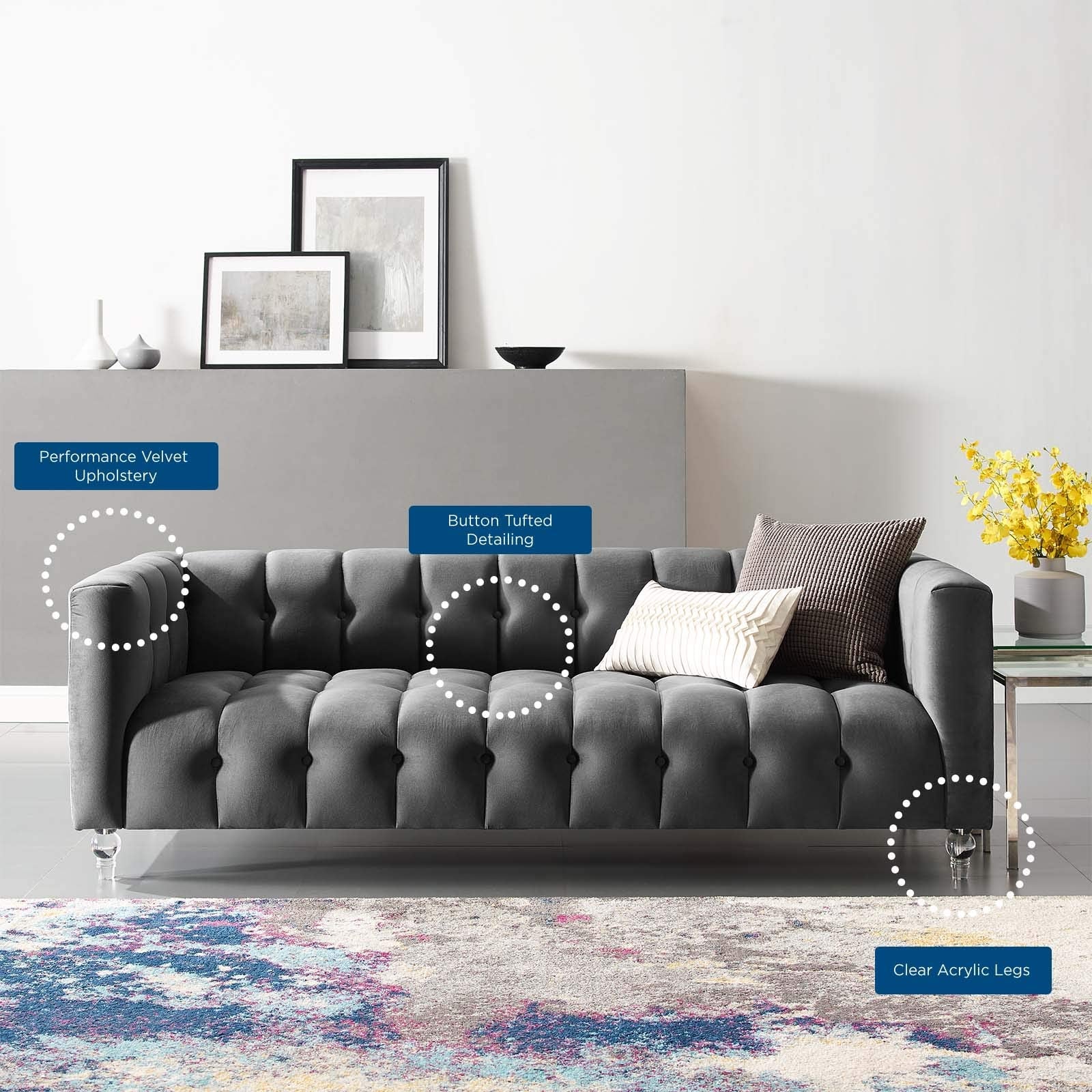 Mesmer Velvet Tufted Sofa - From Where - 
