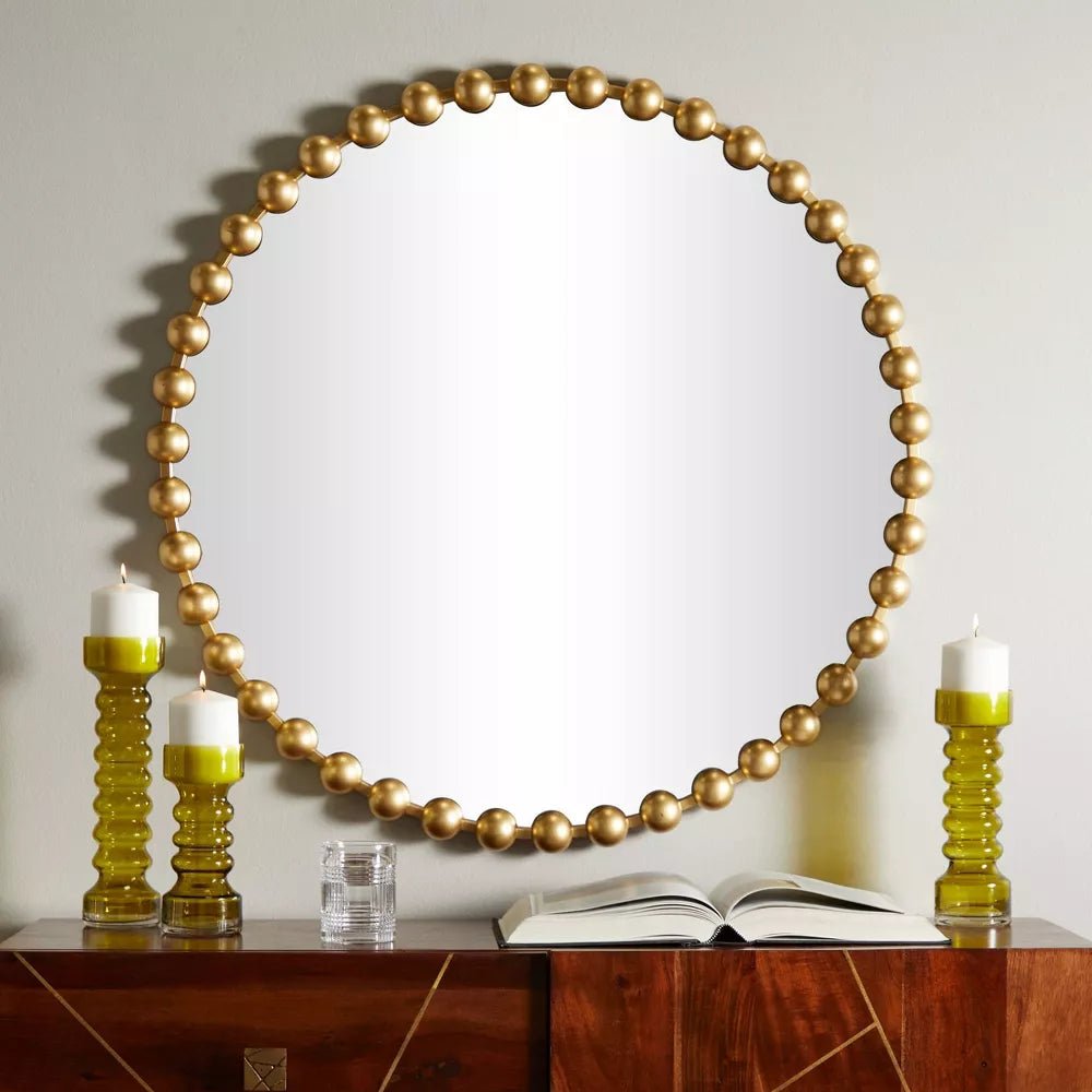 Metal Beaded Round Wall Mirror - From Where - 