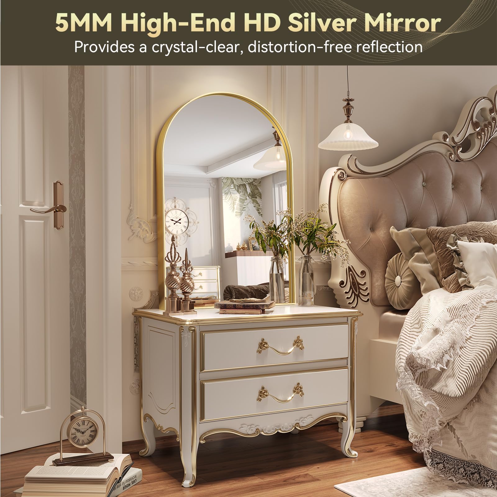 Metal Frame Gold Arched Wall Mirror - From Where - 