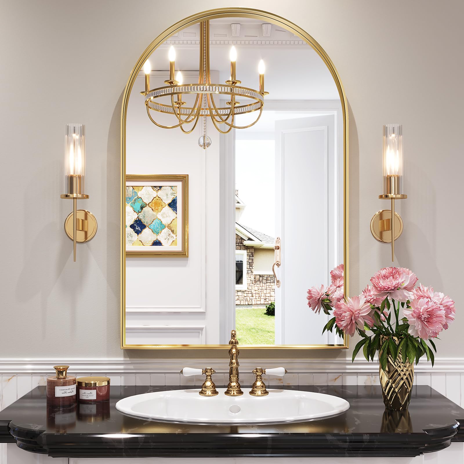 Metal Frame Gold Arched Wall Mirror - From Where - 