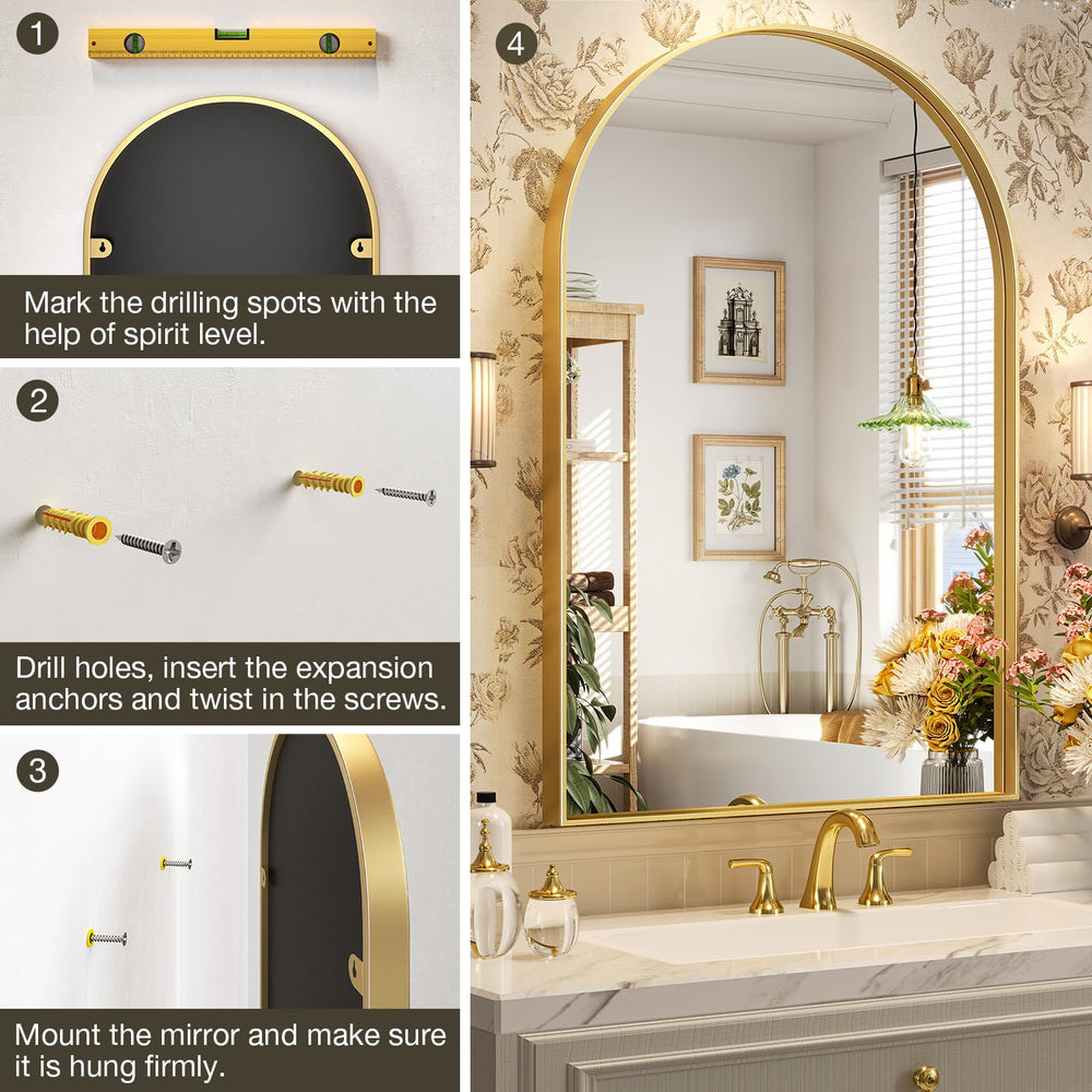 Metal Frame Gold Arched Wall Mirror - From Where - 