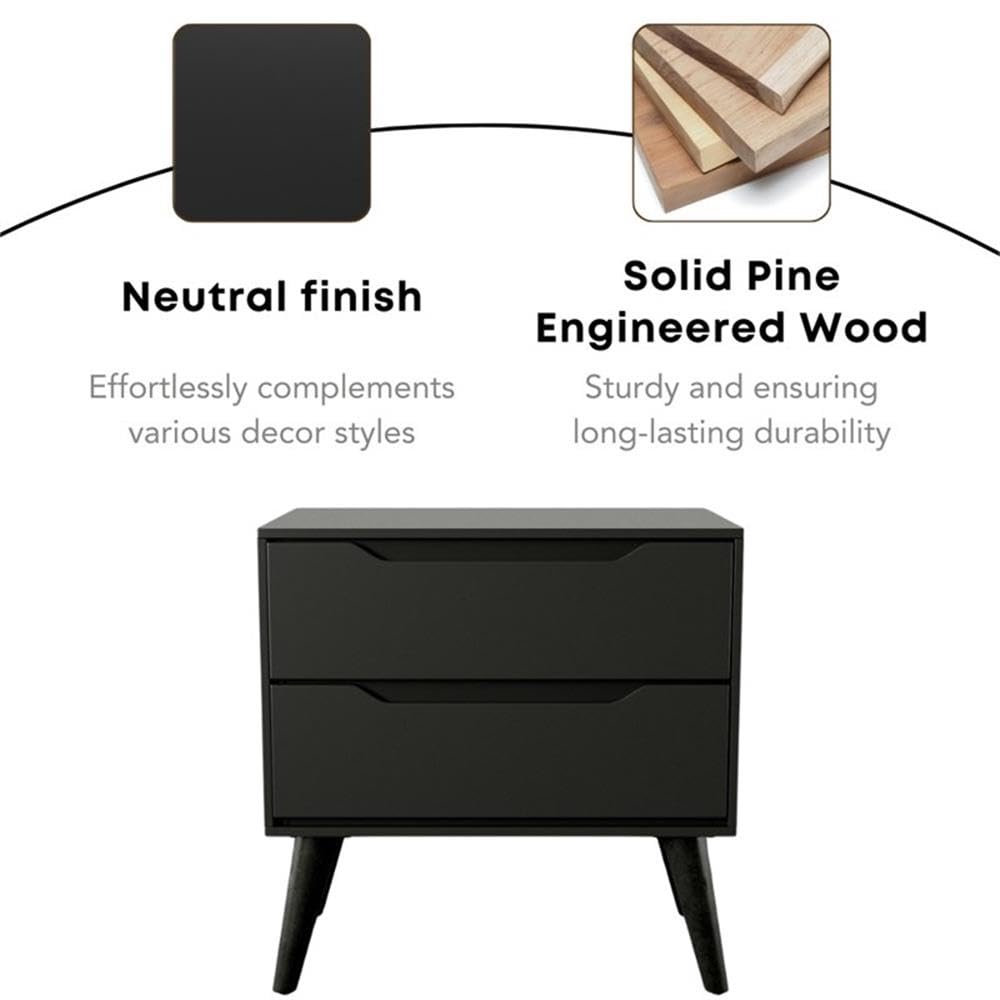 Mid - Century Modern Wood 2 - Drawer Nightstand - From Where - 