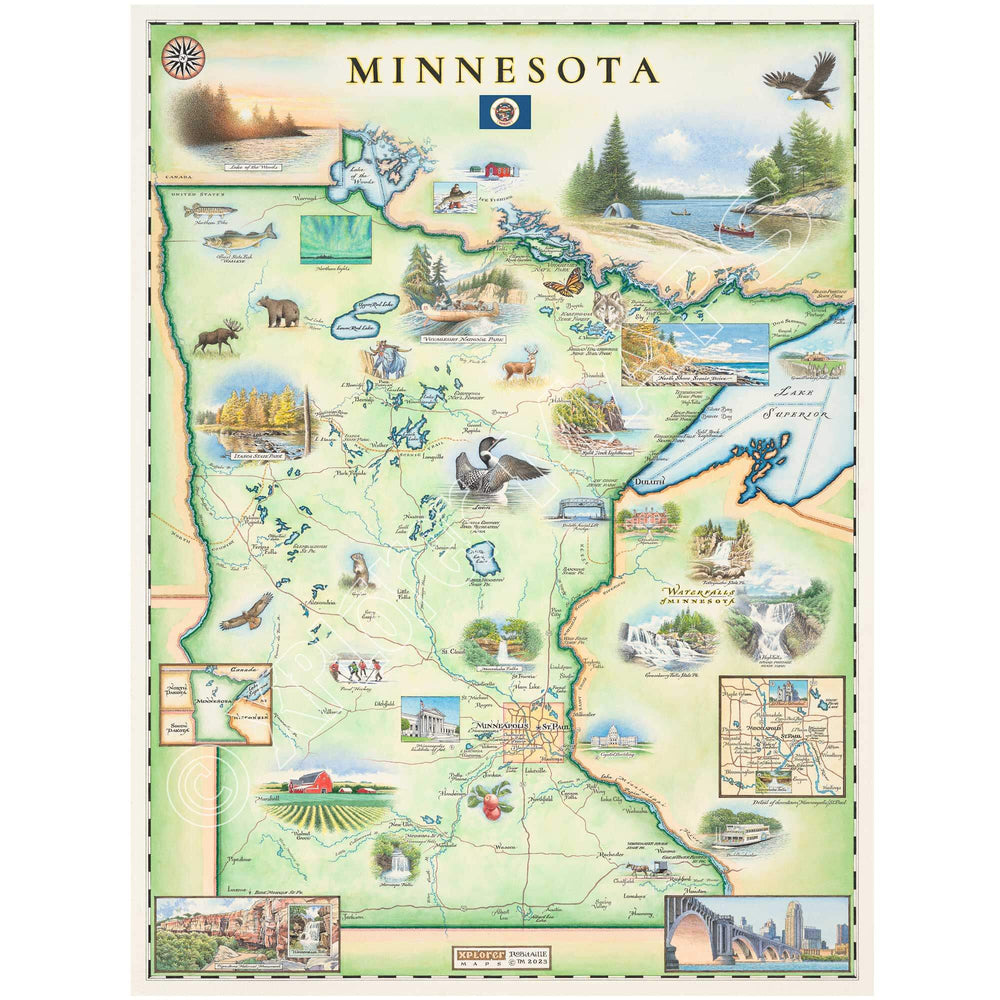 Minnesota State Hand - Drawn Map - From Where Finds - Map