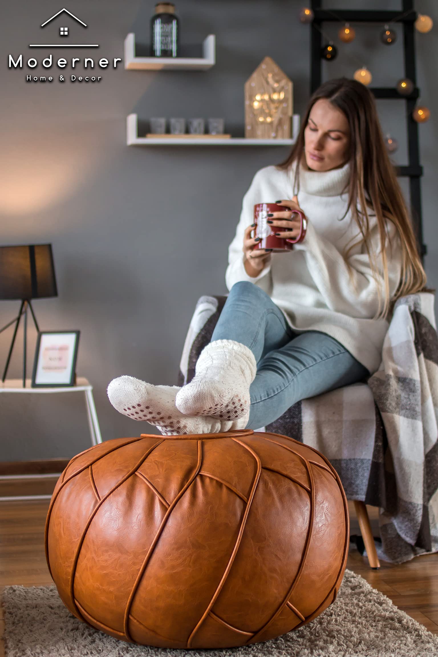 Morocco Leather Pouf - From Where - 