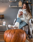 Morocco Leather Pouf - From Where - 