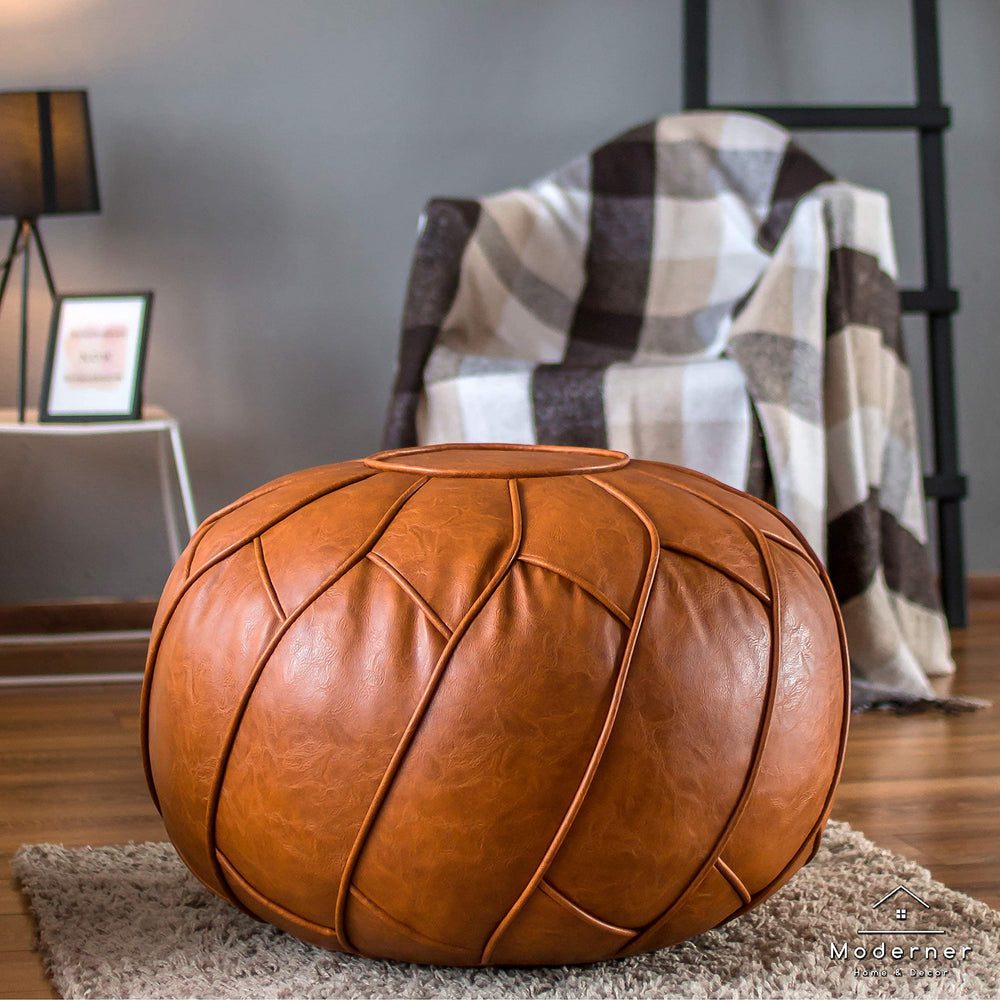 Morocco Leather Pouf - From Where - 