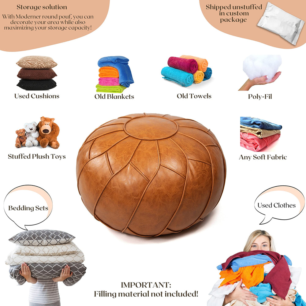 Morocco Leather Pouf - From Where - 