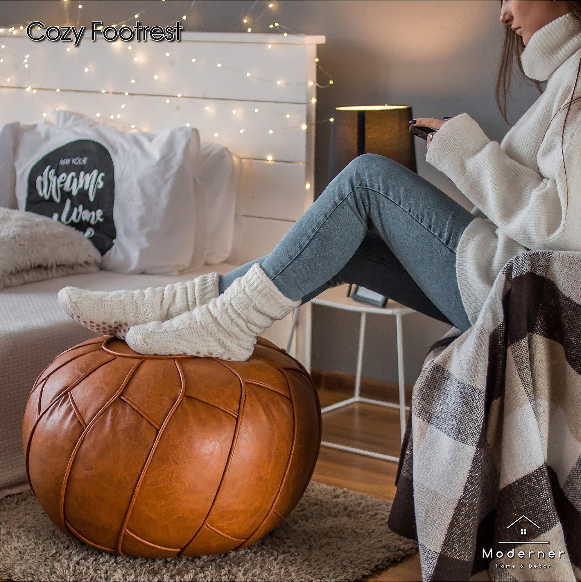 Morocco Leather Pouf - From Where - 