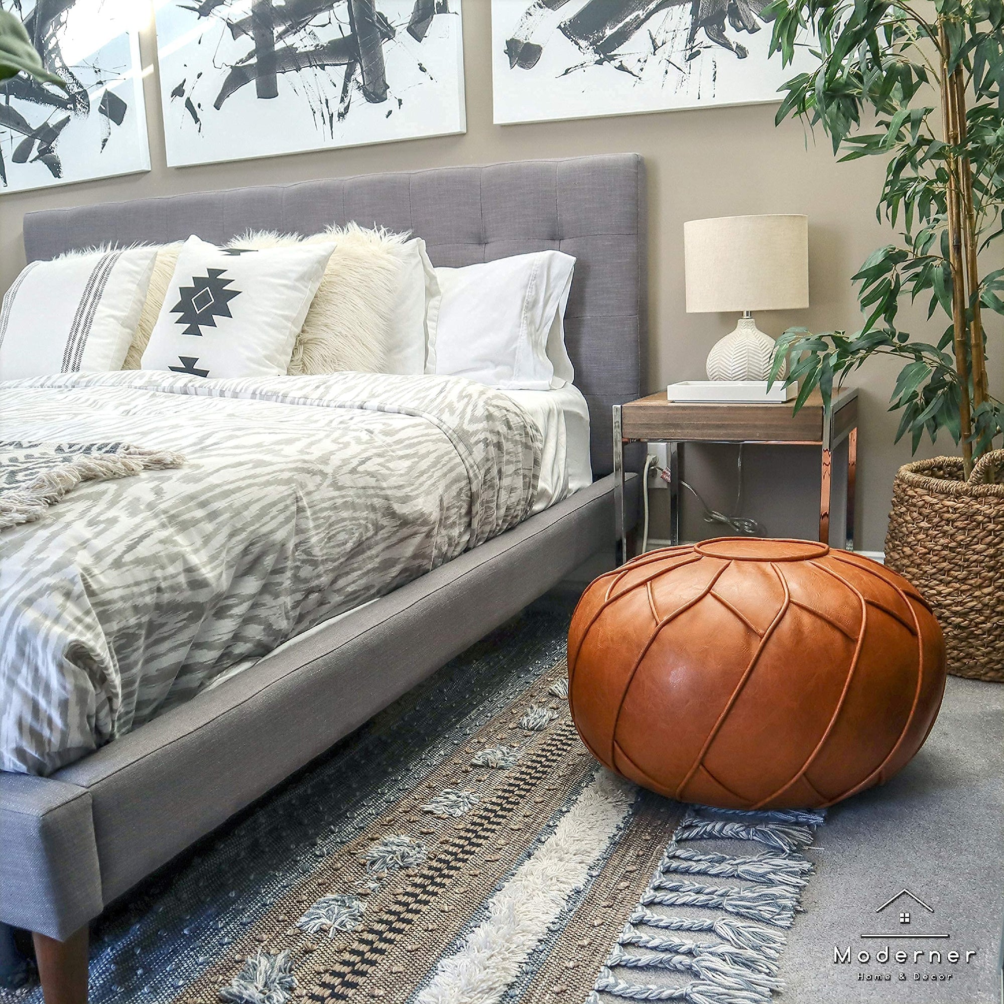 Morocco Leather Pouf - From Where - 
