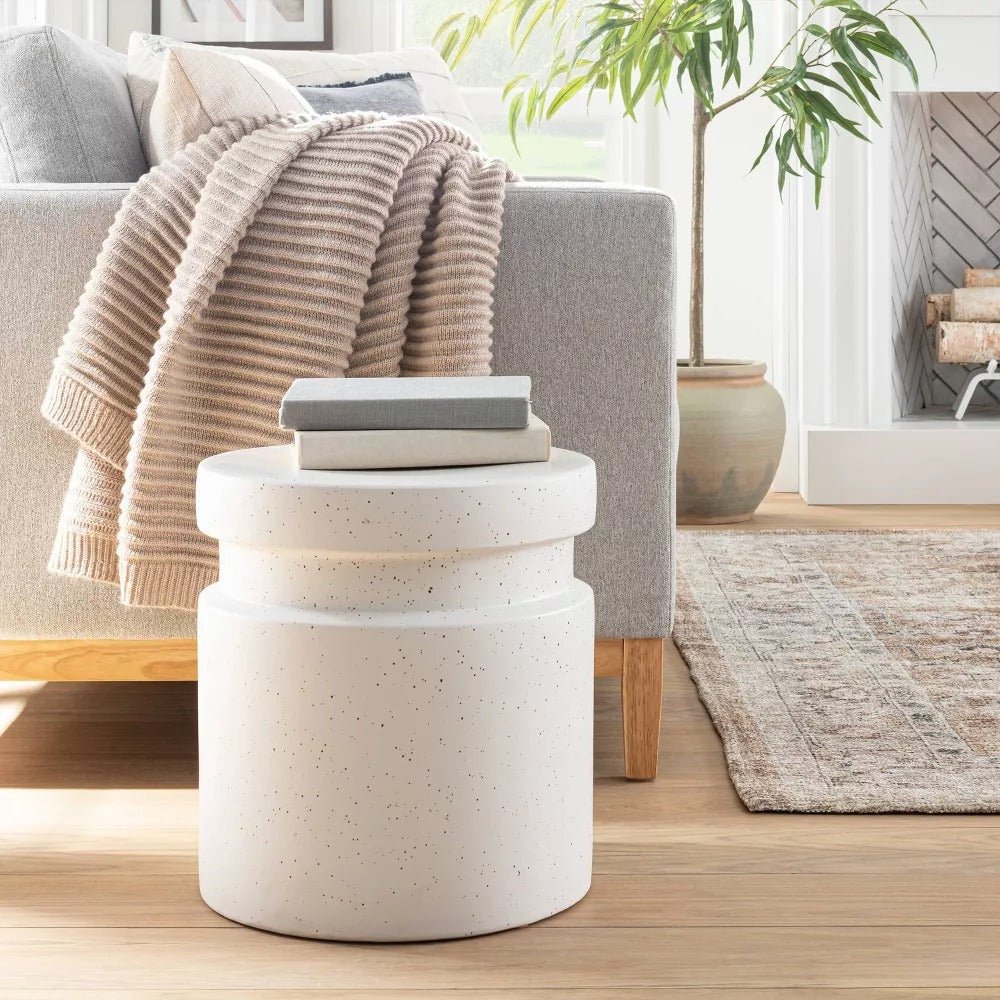 Murray Round Ceramic End Table White - From Where - 