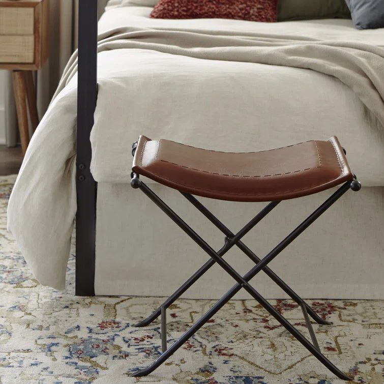 Nardone Genuine Leather Accent Stool - From Where - 