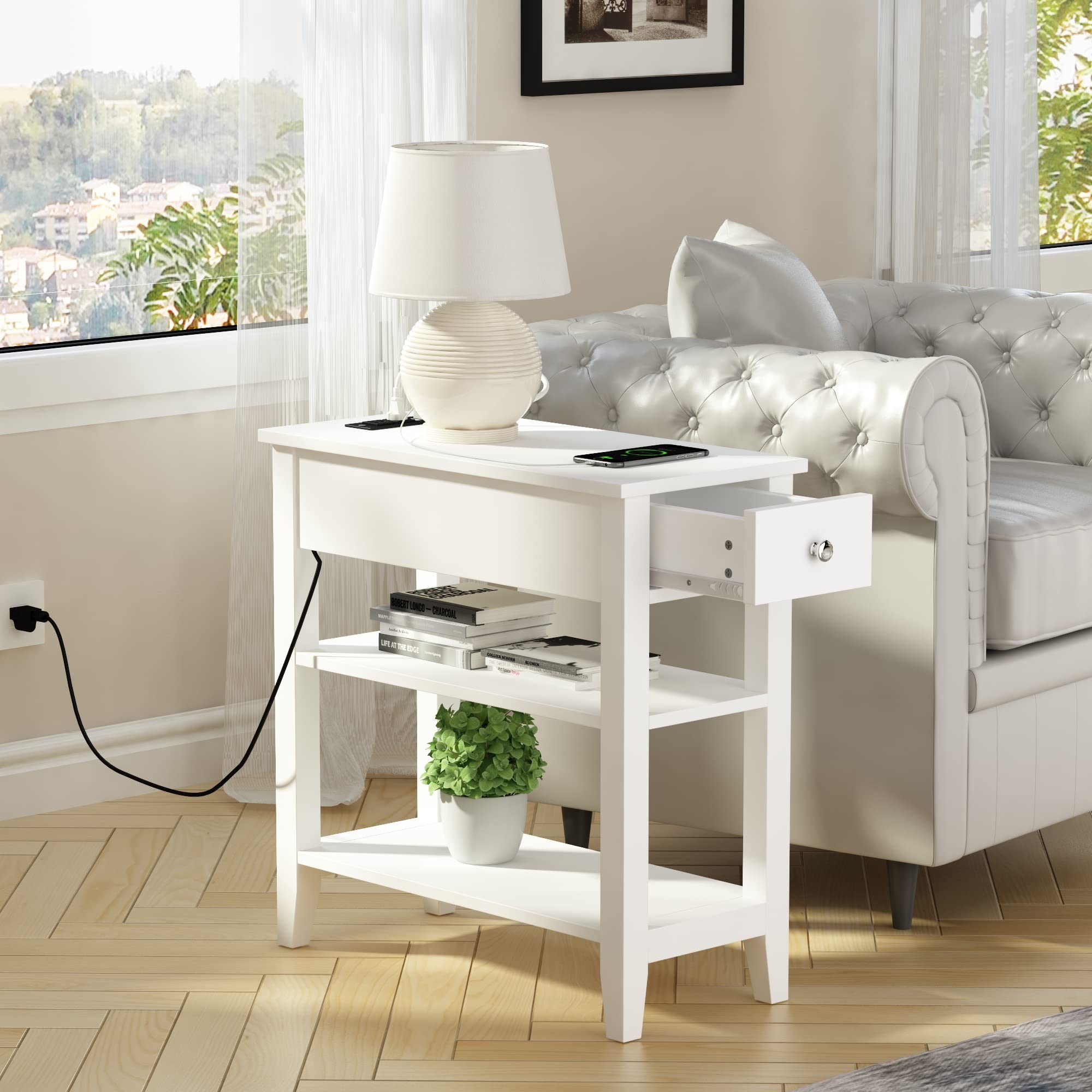 Narrow End Table with Charging Station - From Where Finds - 