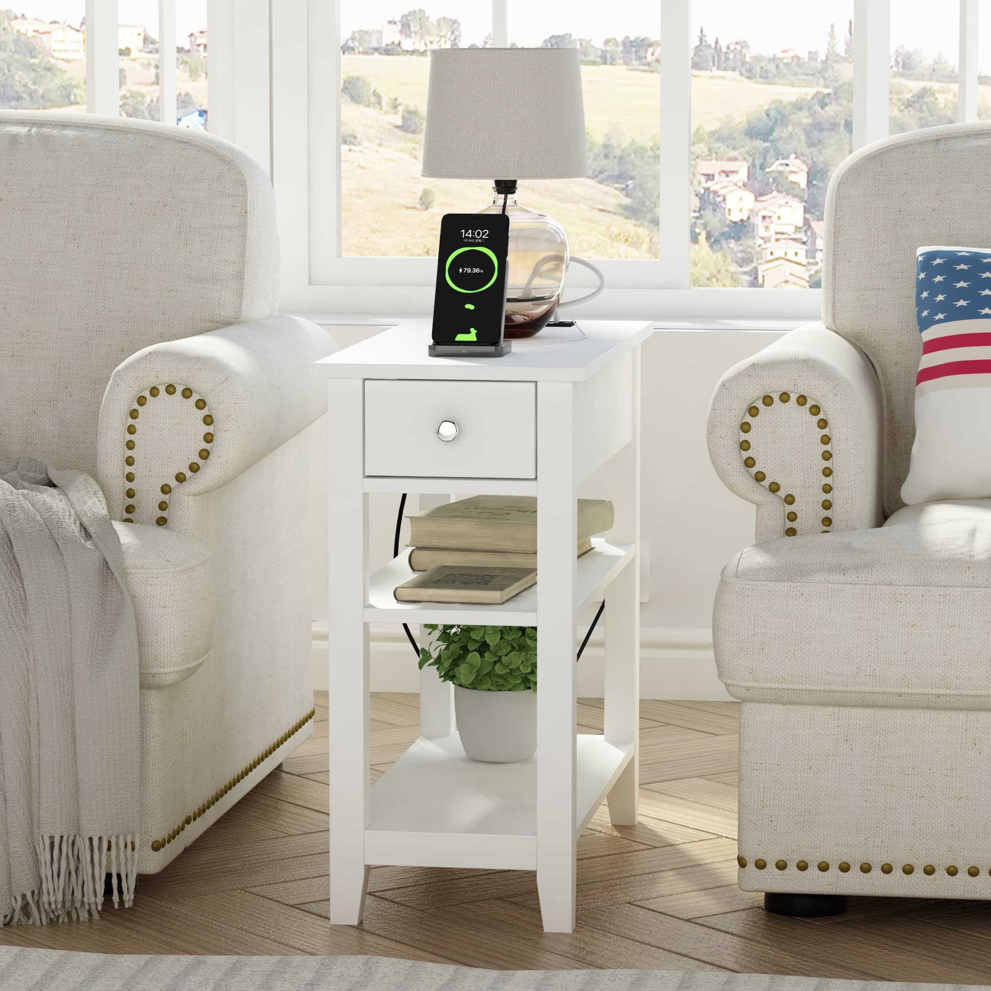 Narrow End Table with Charging Station - From Where Finds - 