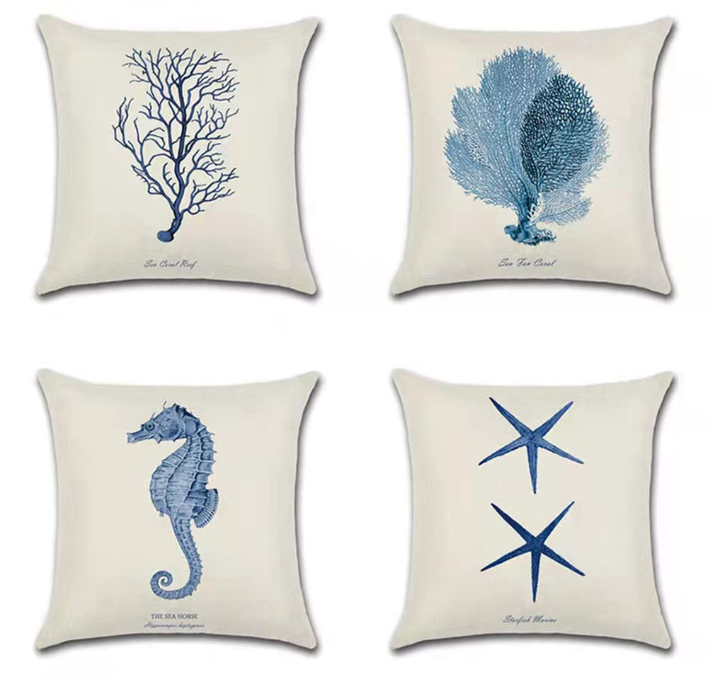 Nautical Beach Pillow Covers (Set of 4) - From Where - 