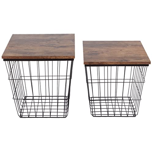Nesting Tables with Removable Wood Tops and Metal Basket Bases for Blanket Storage - From Where - 