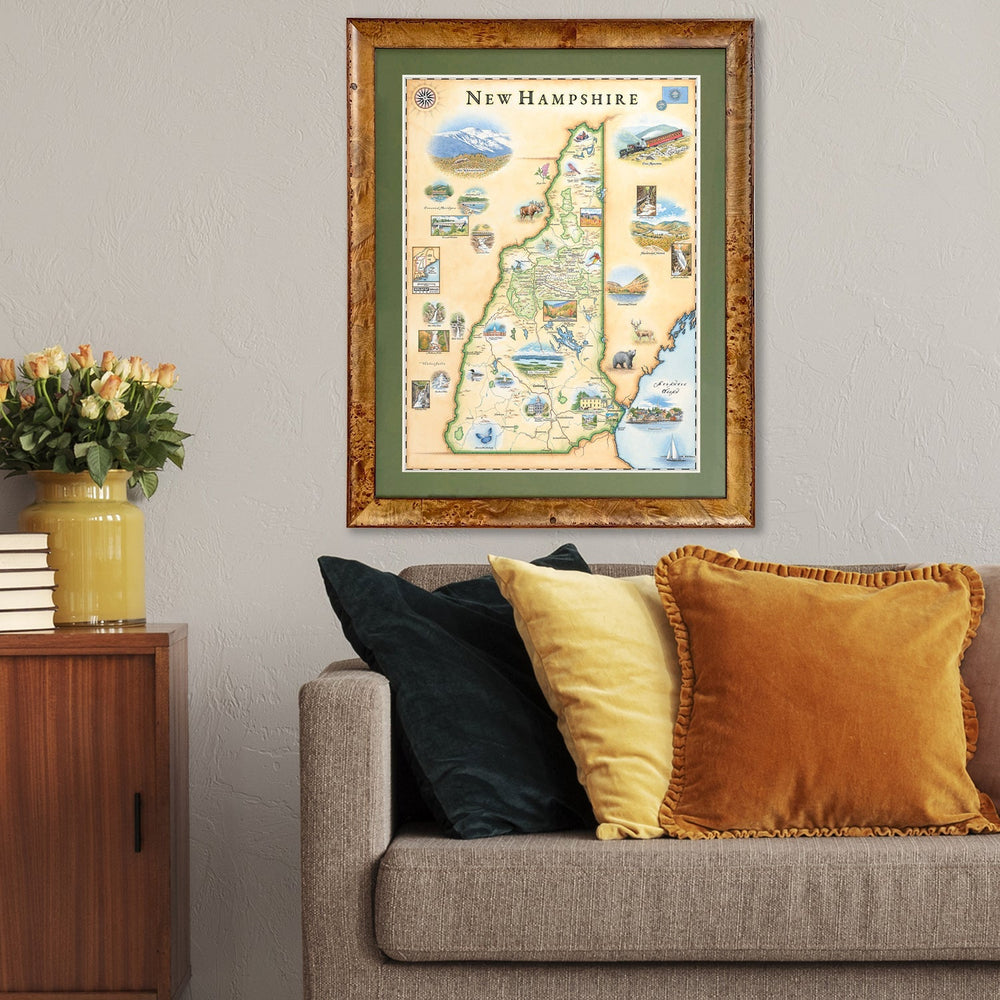 New Hampshire State Hand - Drawn Map - From Where Finds - Map