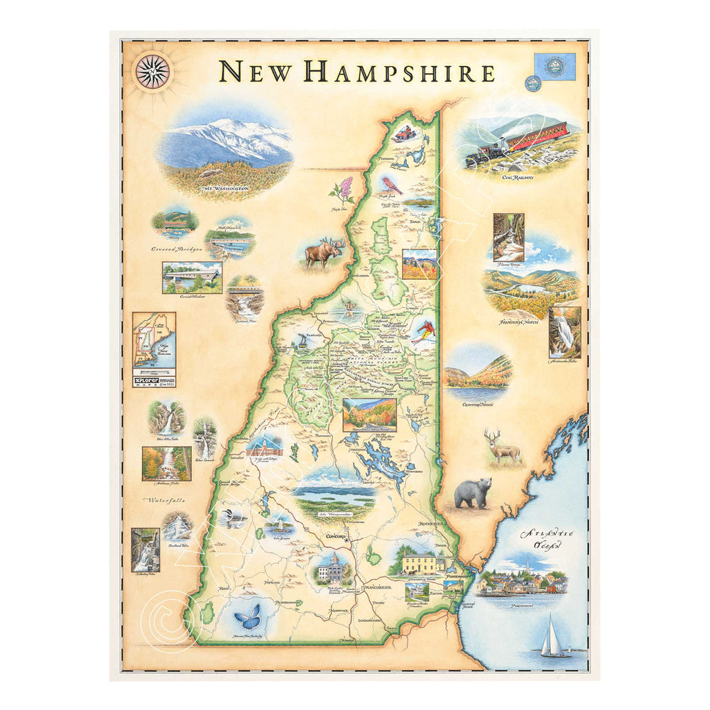 New Hampshire State Hand - Drawn Map - From Where Finds - Map