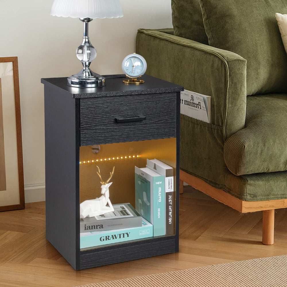 Night Stand with Drawer and and LED Lights - From Where - 