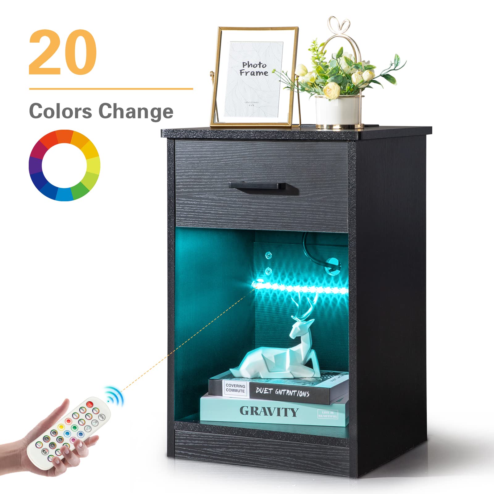 Night Stand with Drawer and and LED Lights - From Where - 